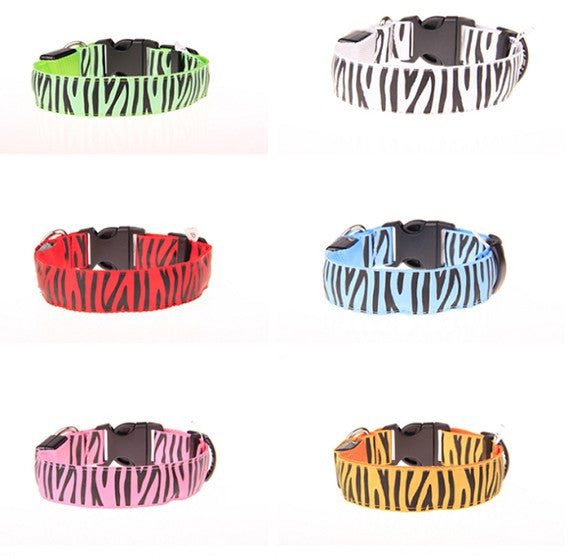 Lighted up Zebra Nylon LED Collar